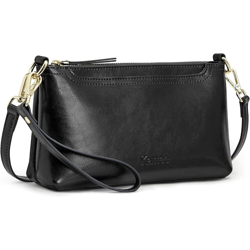 Women Black Leather Crossbody Bag Trendy, Small Shoulder Purses